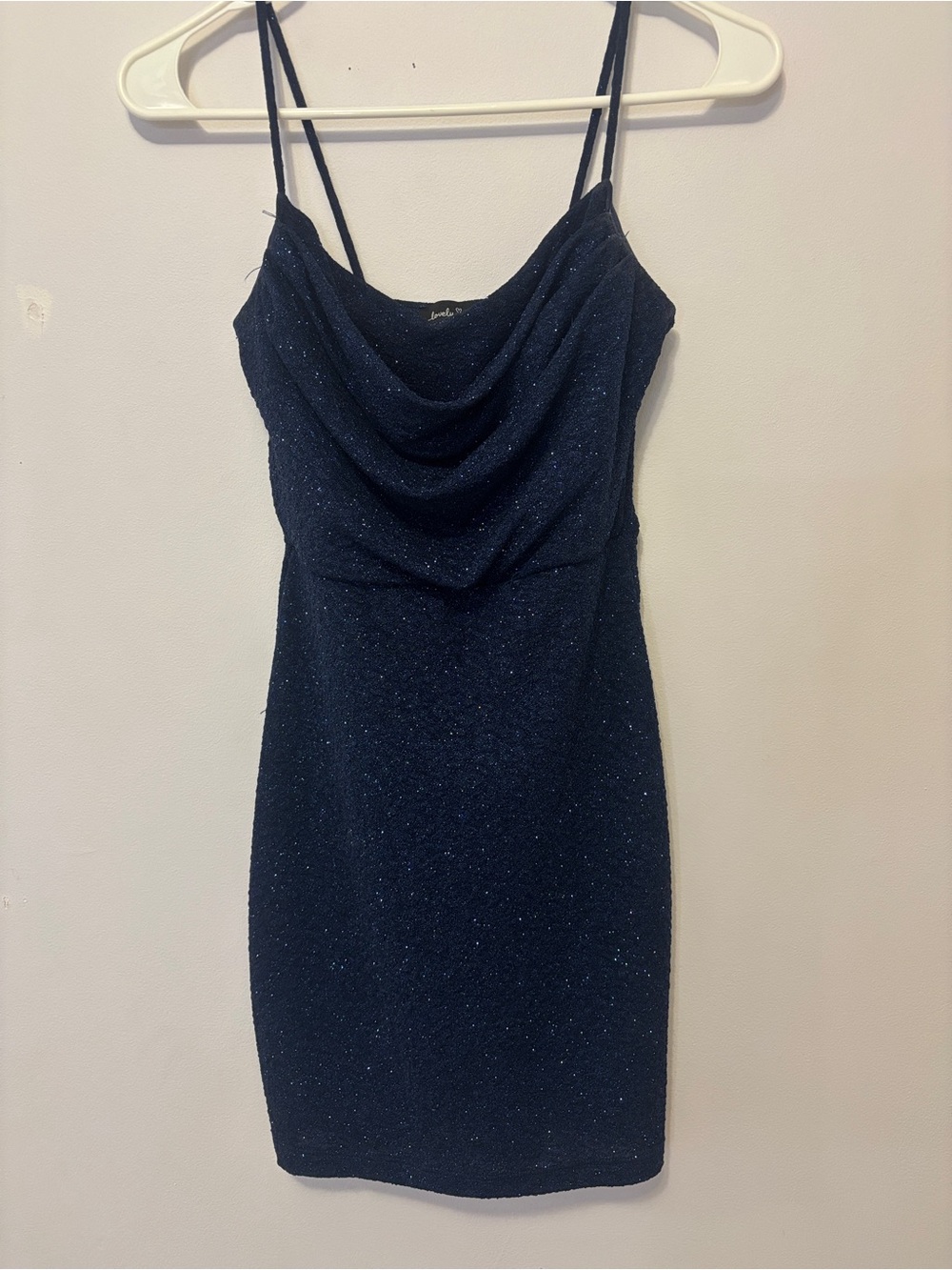 Lovely Day Navy Sparkle Cowl Mini Dress